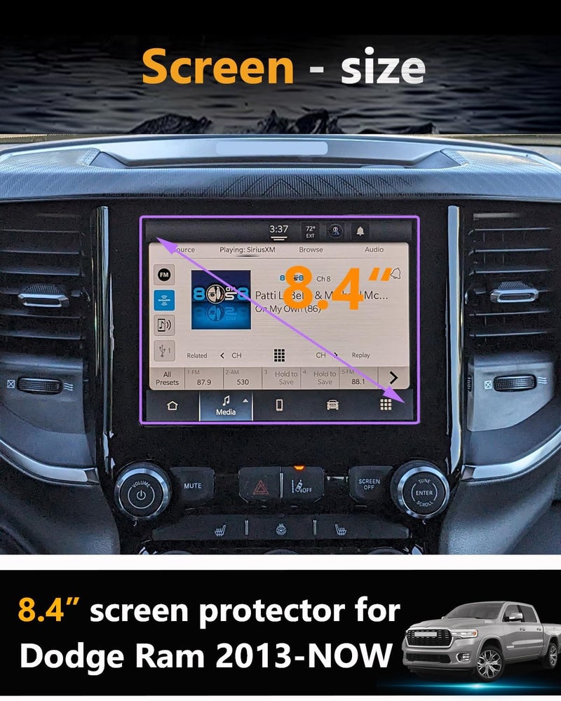 VIAROOM Screen Protector for Dodge Ram 1500 2019-2025,Tempered Glass Protective Film For Ram 2500/3500 TRADESMAN BIG HORN 2025 2024 2023 2022 Accessories- 8.4 inch - Image 2